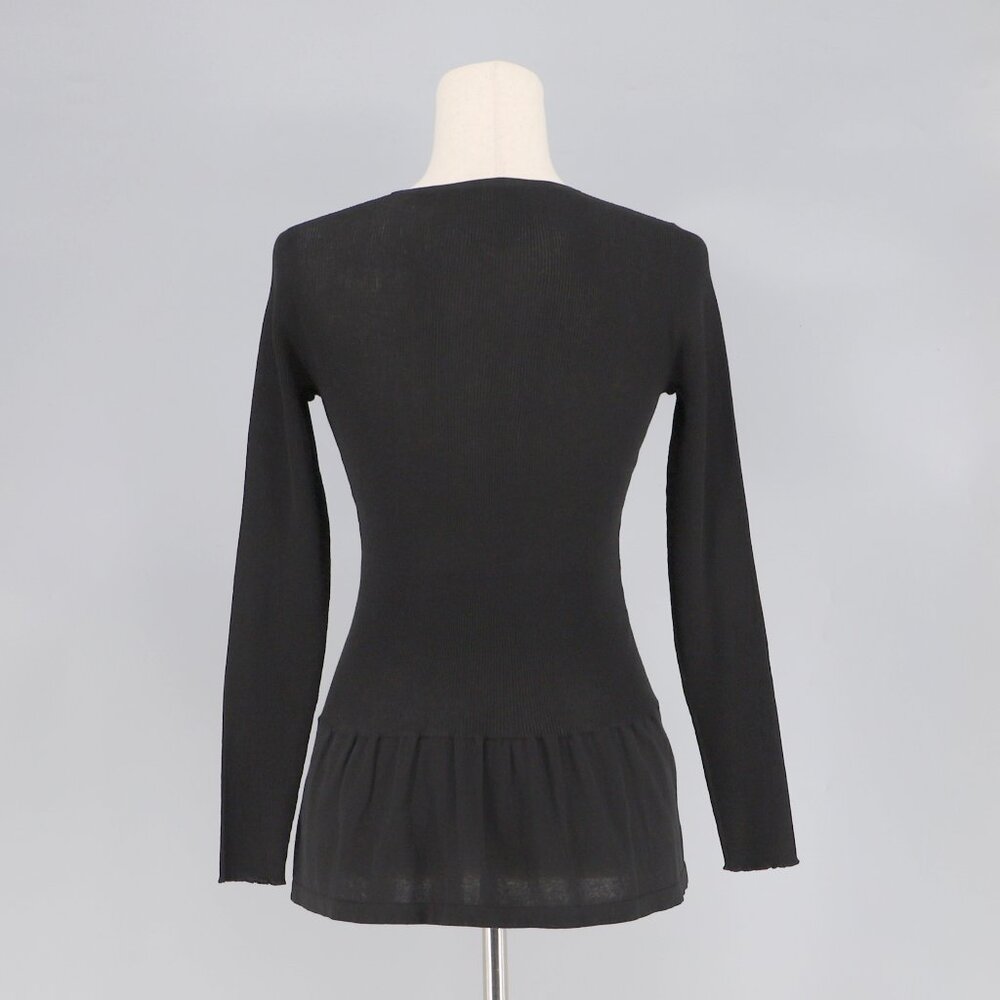 ANN MASHBURN Cotton Knit Black Long Sleeve Peplum Top Size XS - Picture 4 of 7